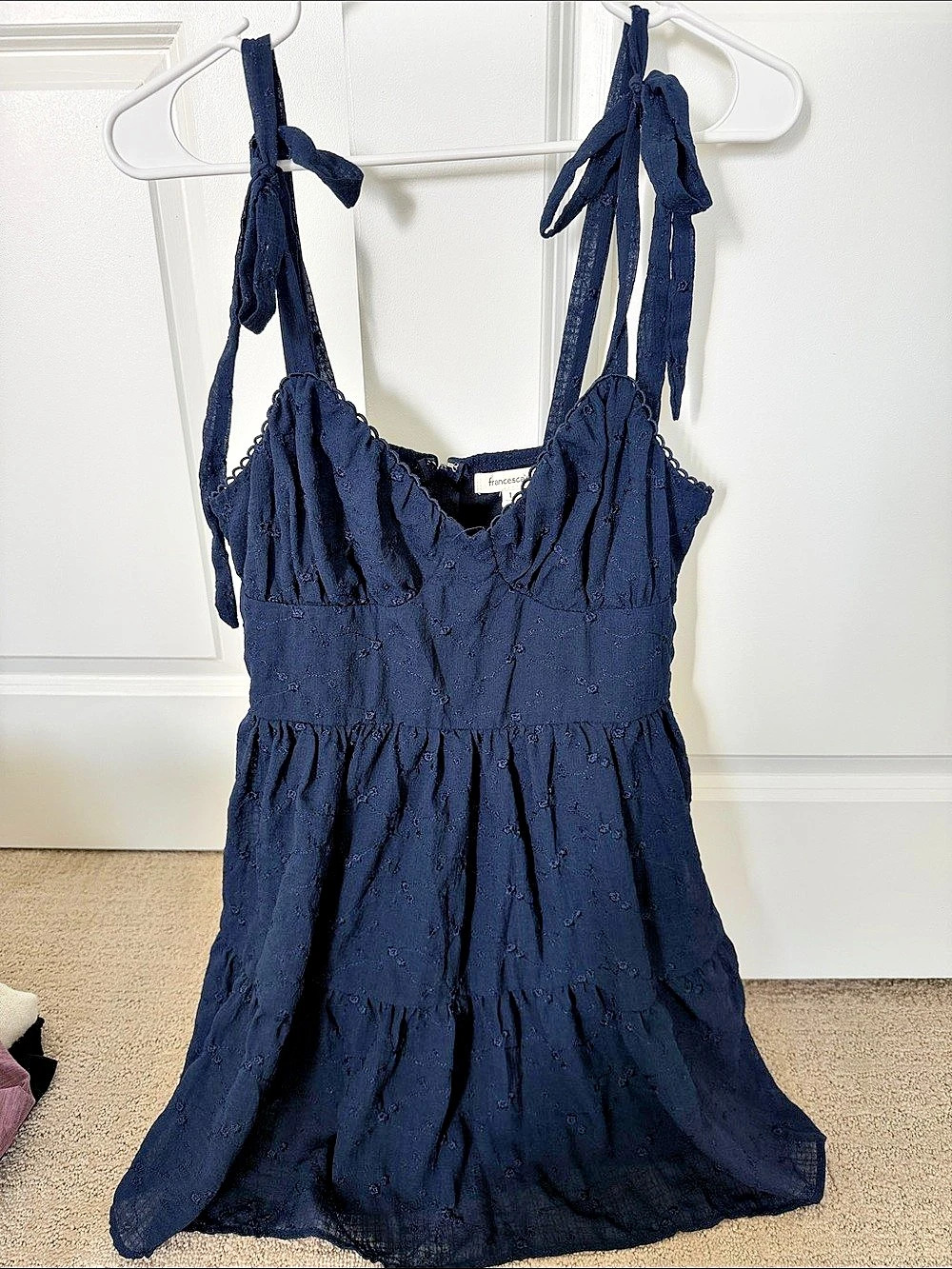 Francesca's Eyelet Mini Dress in Blue Large Like New